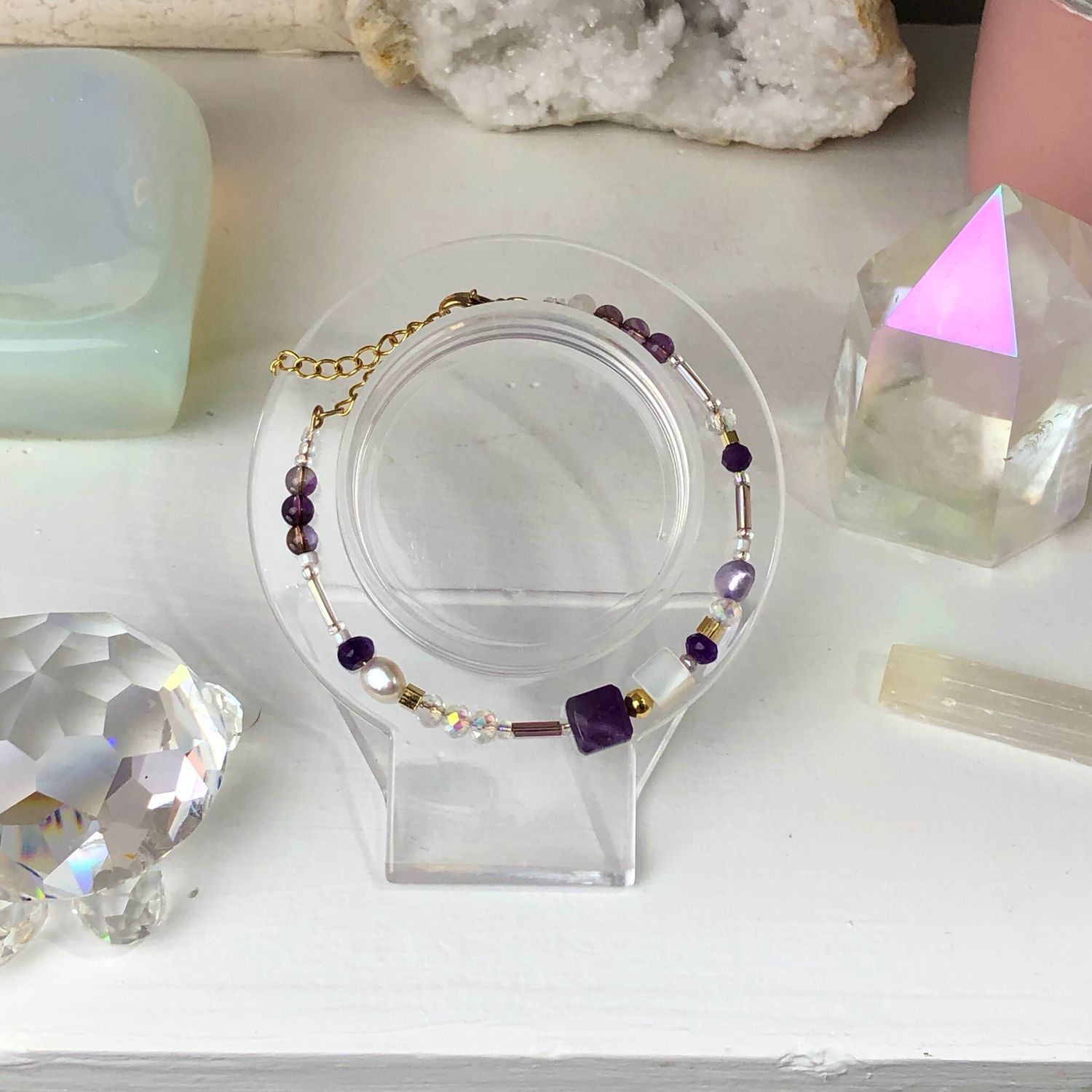 Amethyst - Dainty Bangle - Gold Plated
