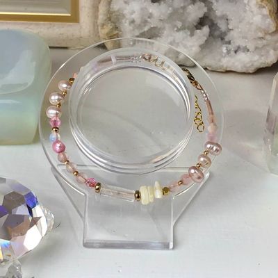 ROSE QUARTZ - Dainty Bangle - Gold Plated