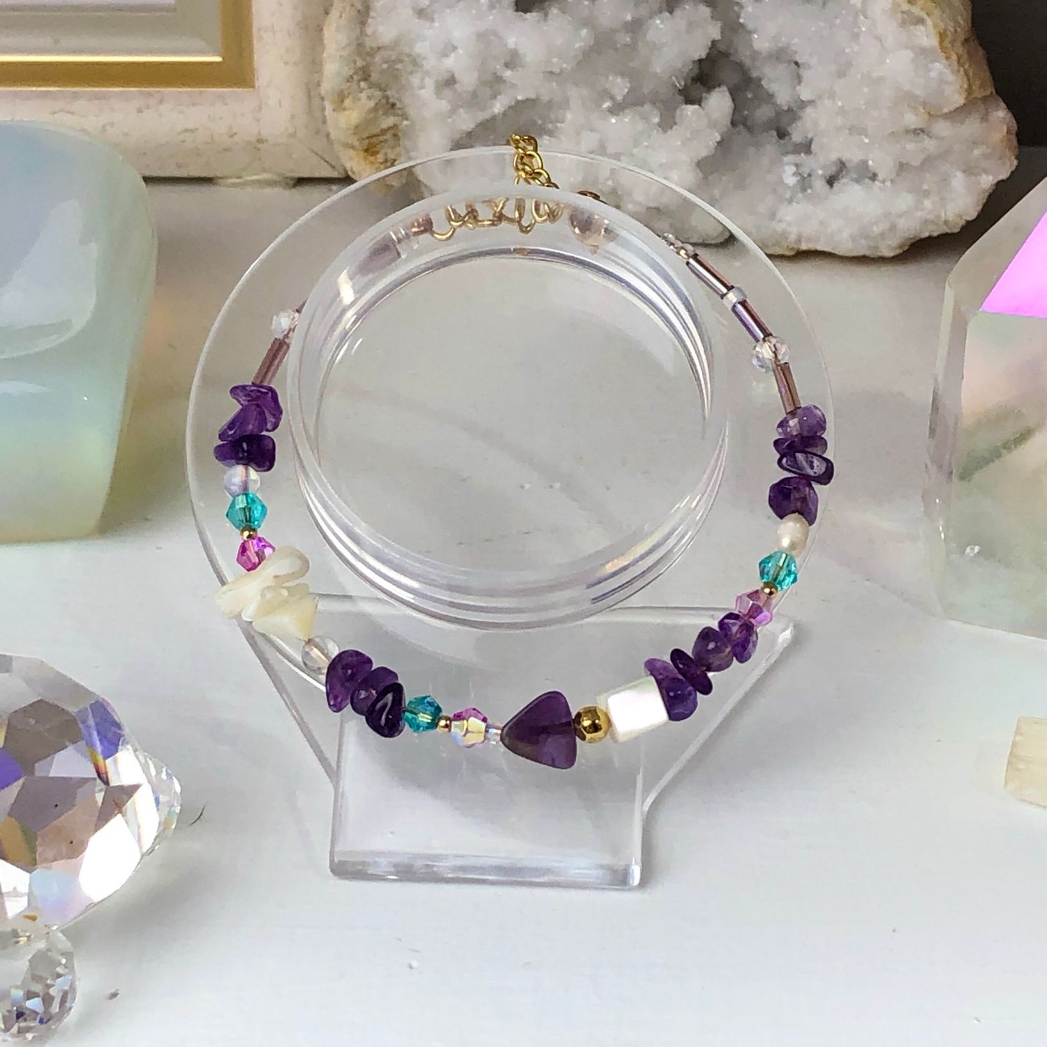 Amethyst - Dainty Bangle - Gold Plated