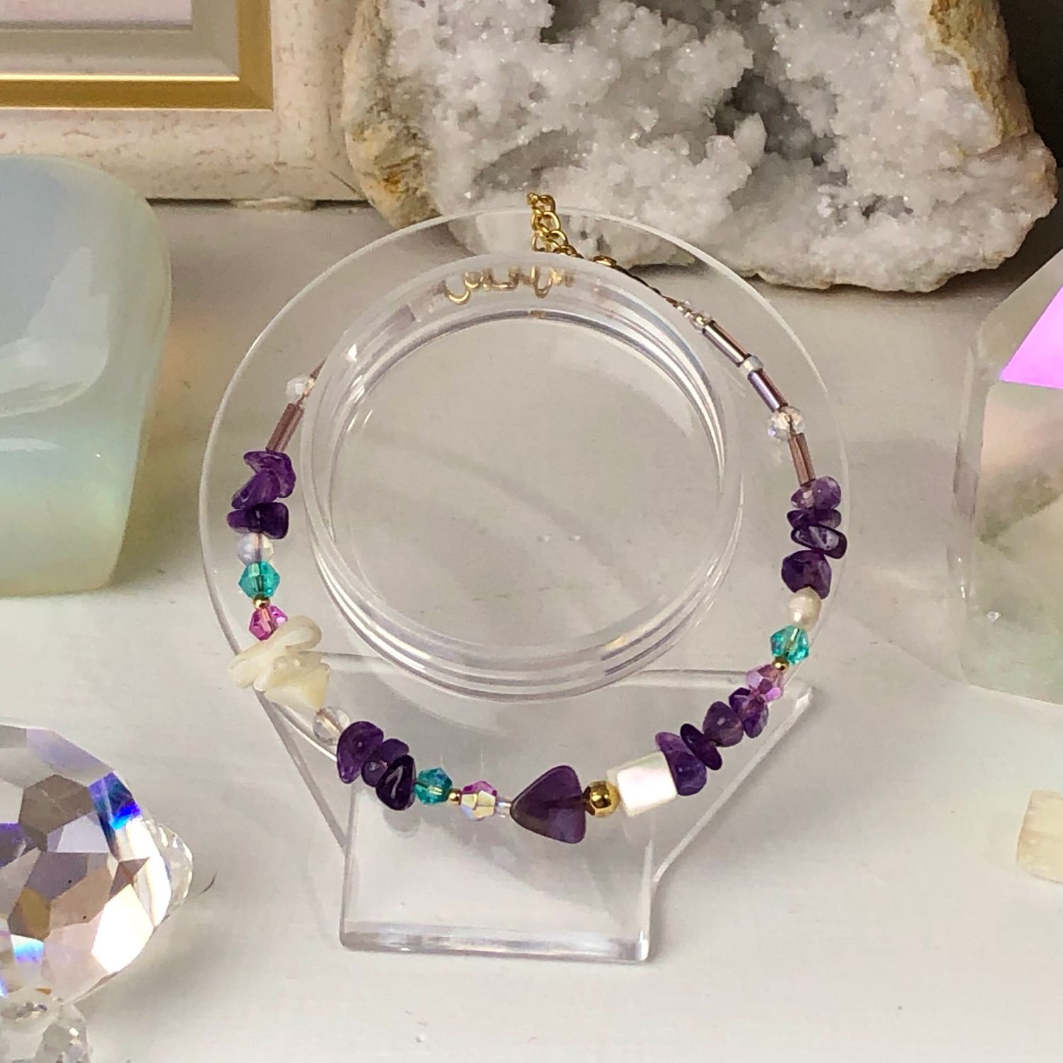 Amethyst - Dainty Bangle - Gold Plated