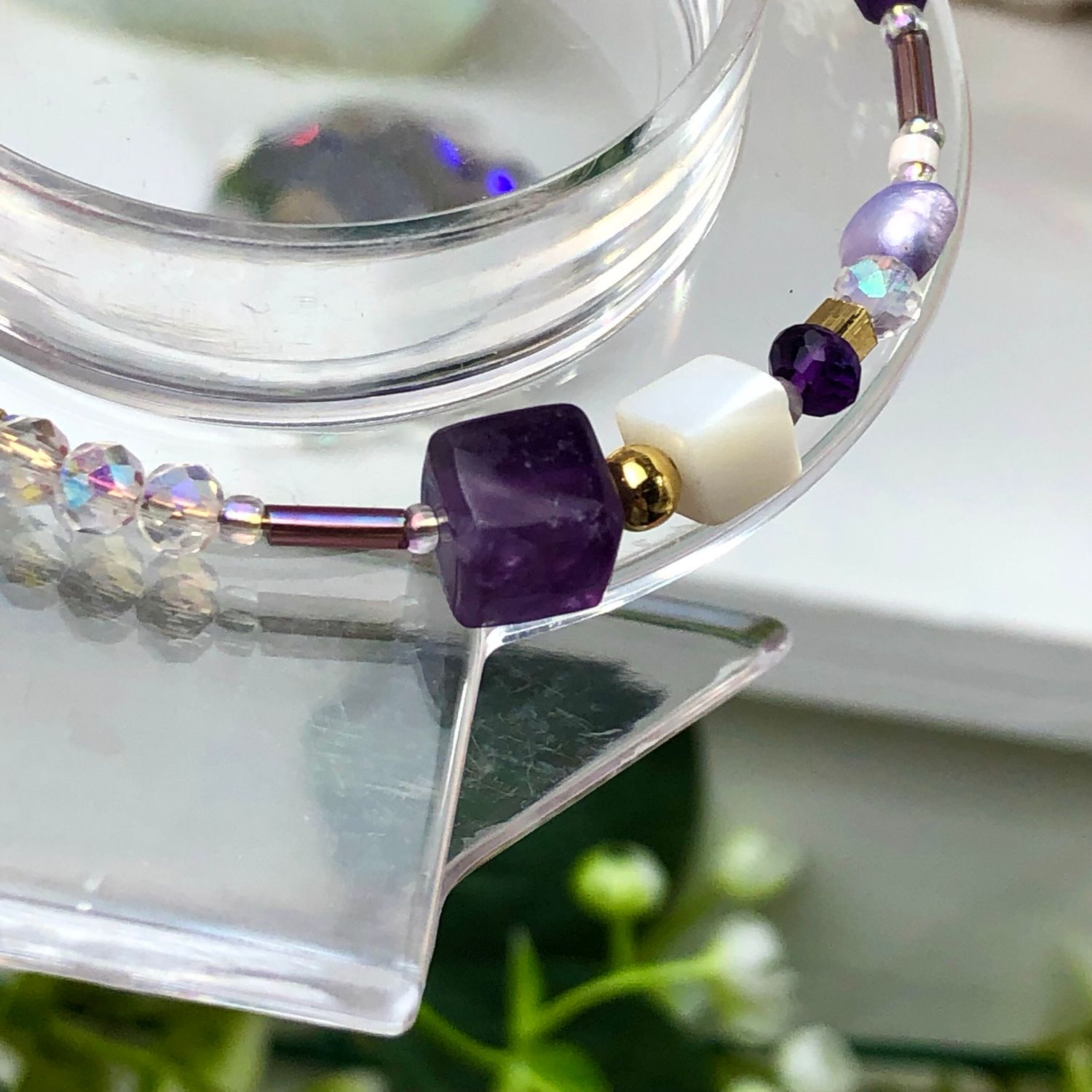 Amethyst - Dainty Bangle - Gold Plated