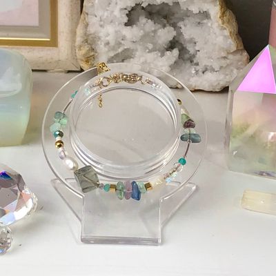 RAINBOW FLUORITE - Dainty Bangle - Gold Plated RAINBOW FLUORITE - Dainty Bangle - Gold Plated