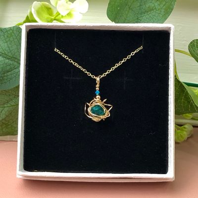 NATURAL DIOPTASE - Crystal Therapy Pendant - 14k Gold Filled