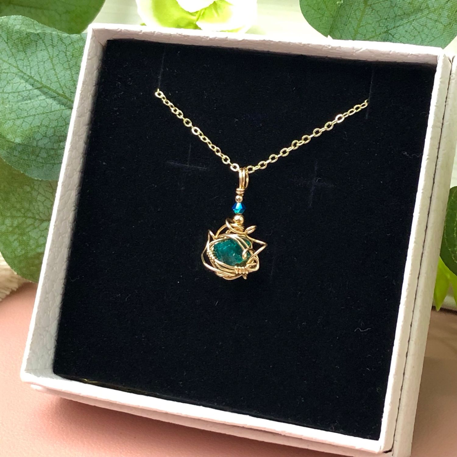 NATURAL DIOPTASE - Crystal Therapy Pendant - 14k Gold Filled