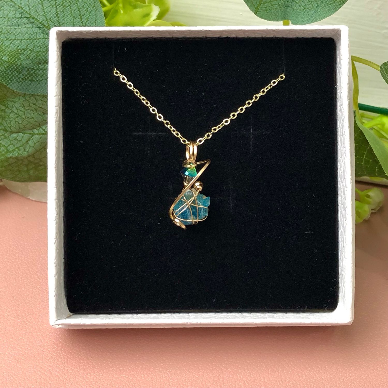 NATURAL BLUE APATITE - Crystal Therapy Pendant - 14k Gold Filled NATURAL BLUE APATITE - Crystal Therapy Pendant - 14k Gold Filled