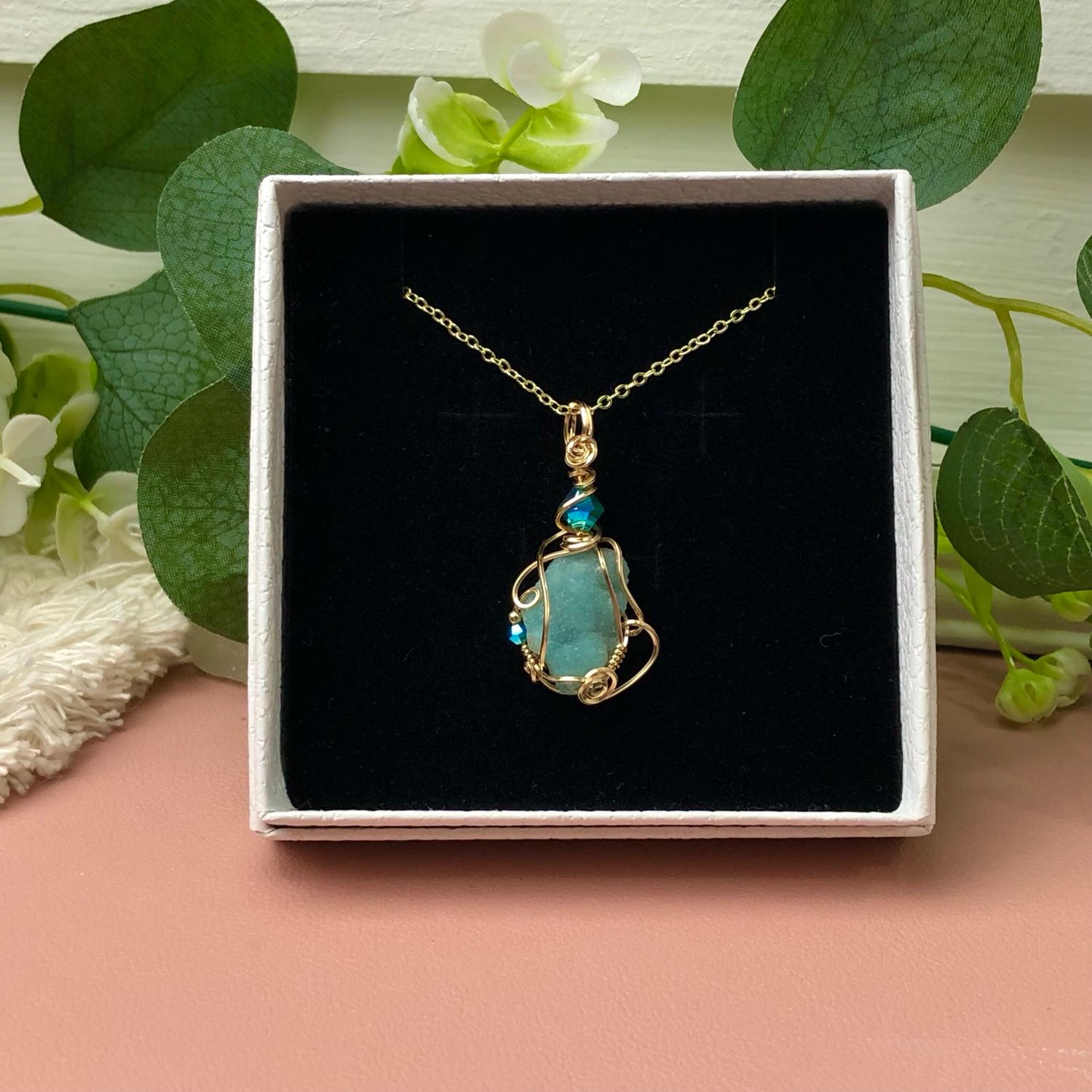 NATURAL HEMIMORPHITE - Crystal Therapy Pendant - 14k Gold Filled