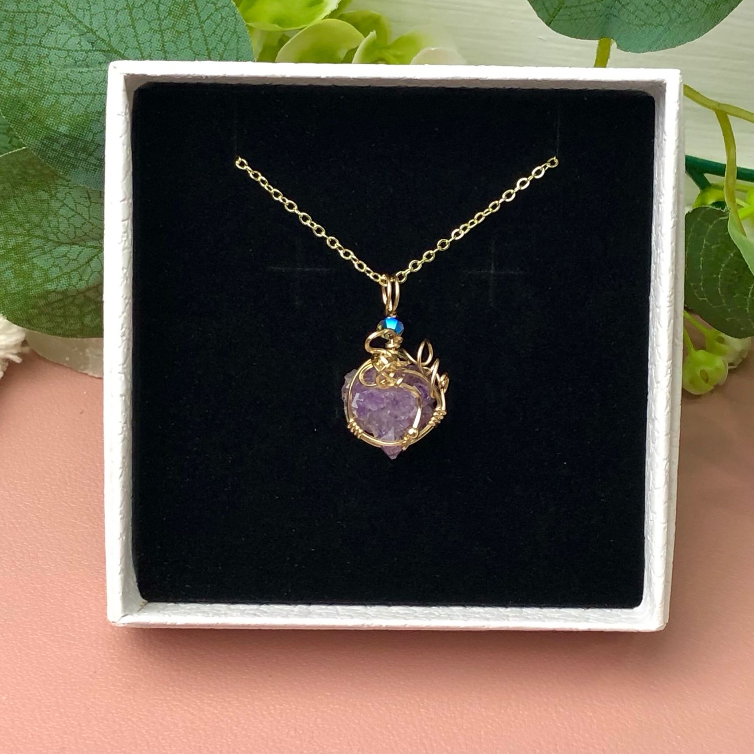 NATURAL AMETHYST FLORET - Crystal Therapy Pendant - 14k Gold Filled