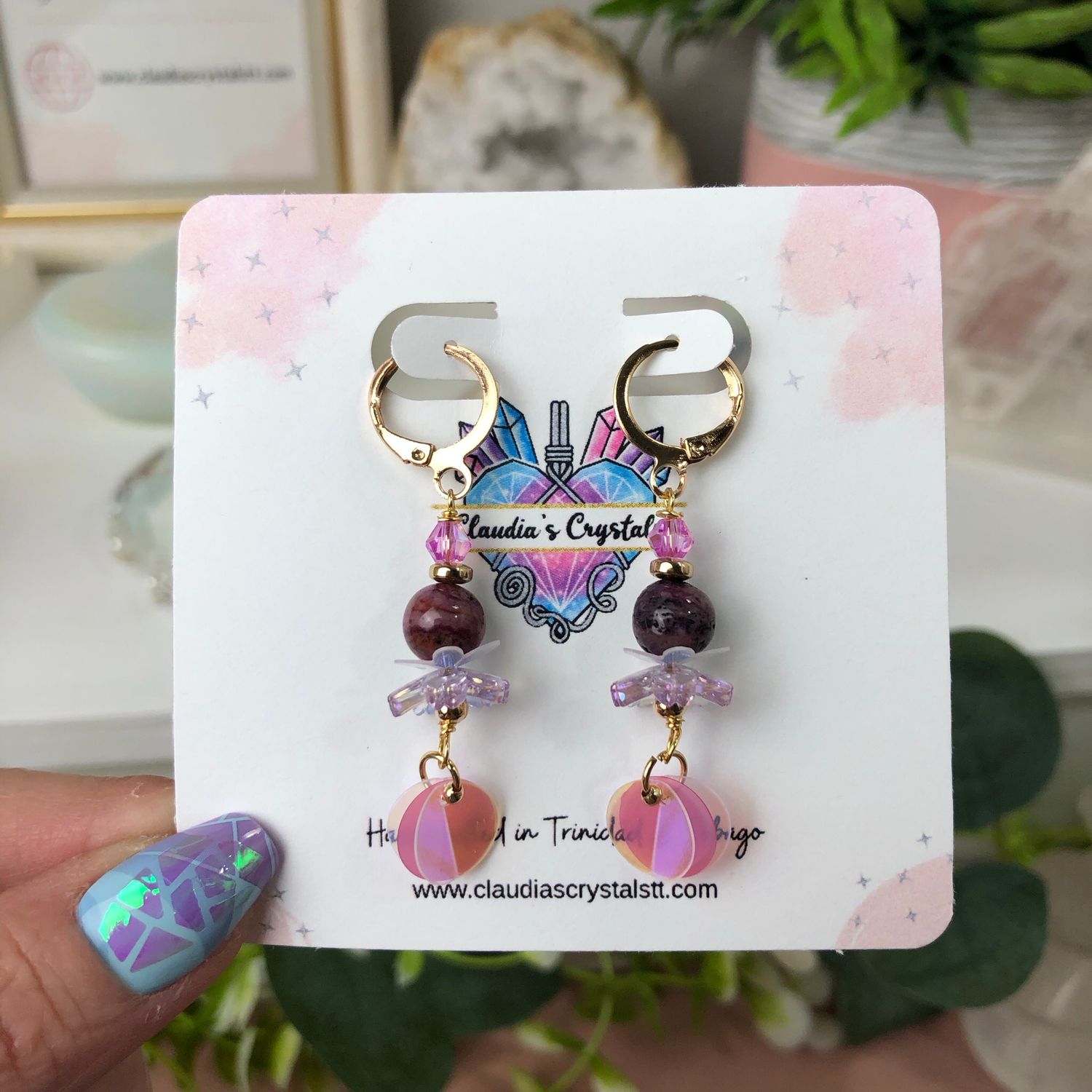 PURPLE CRAZY LACE AGATE - Gold Plated Earrings