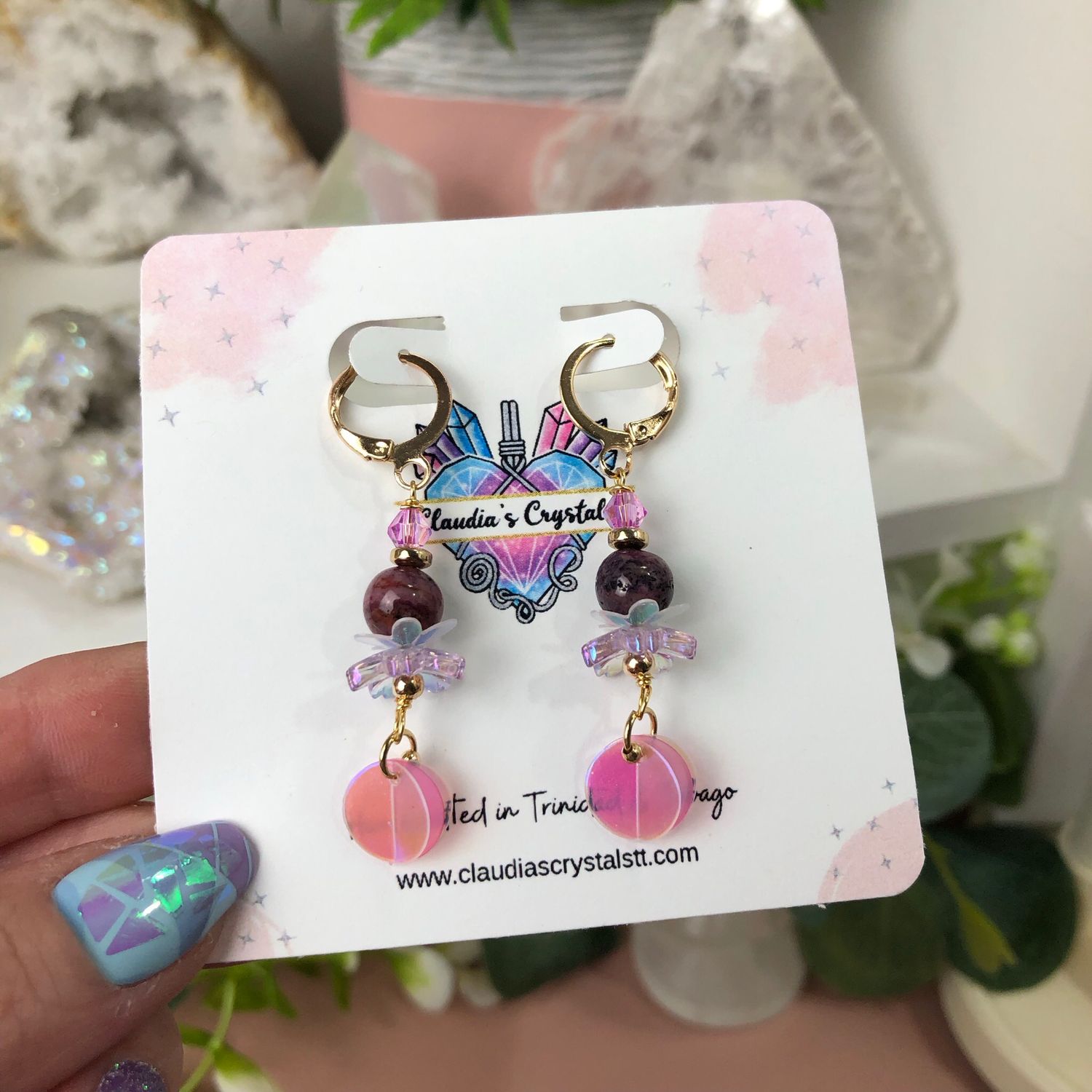 PURPLE CRAZY LACE AGATE - Gold Plated Earrings