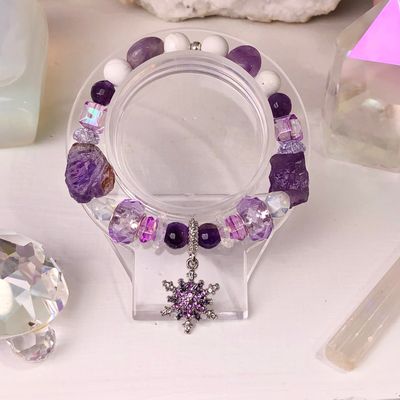 ​AMETHYST - Crystal Therapy Bracelet (with Snowflake Charm) – Stretch Style – 7.5”
