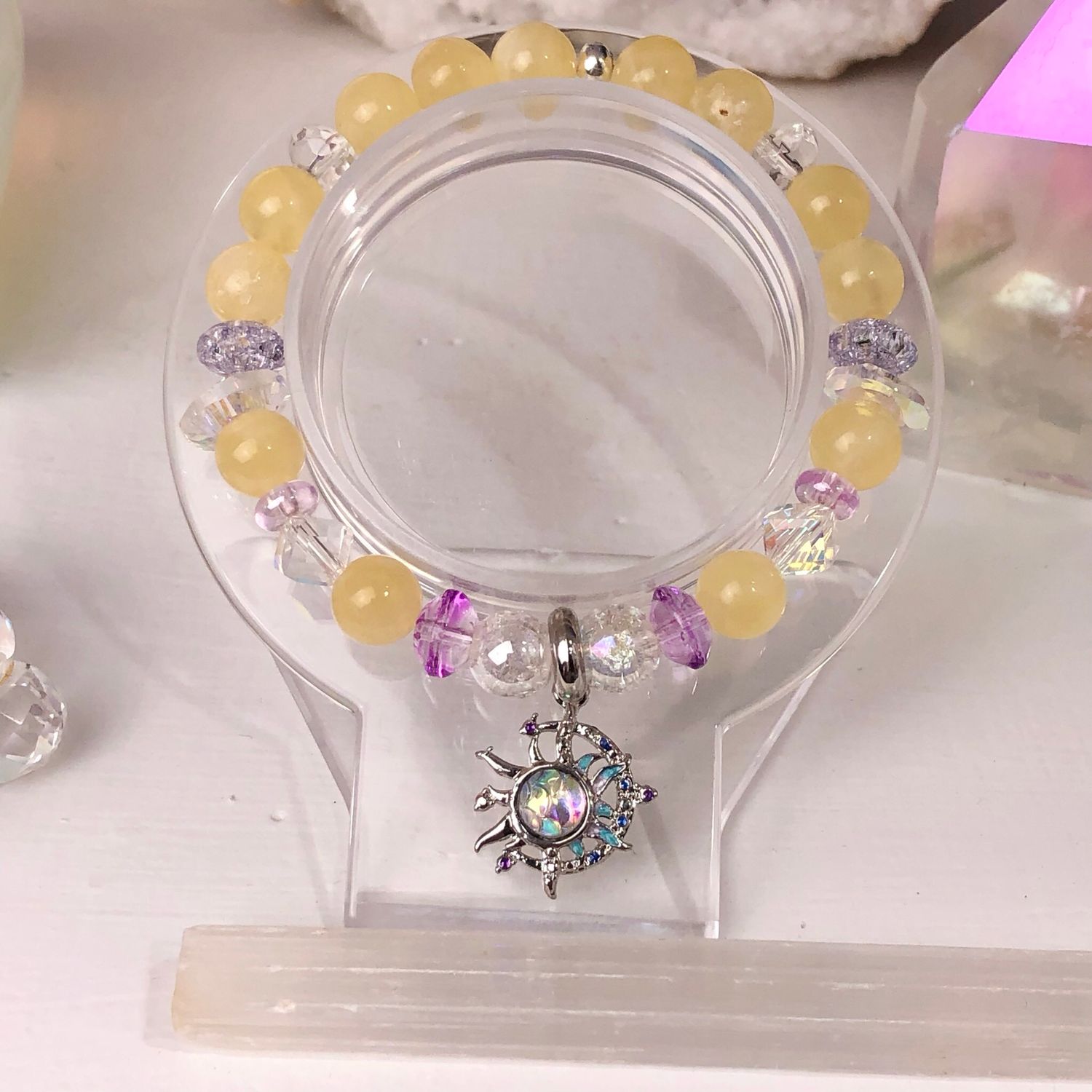 YELLOW CALCITE - Crystal Therapy Bracelet with Charm - Stretch 7.5”