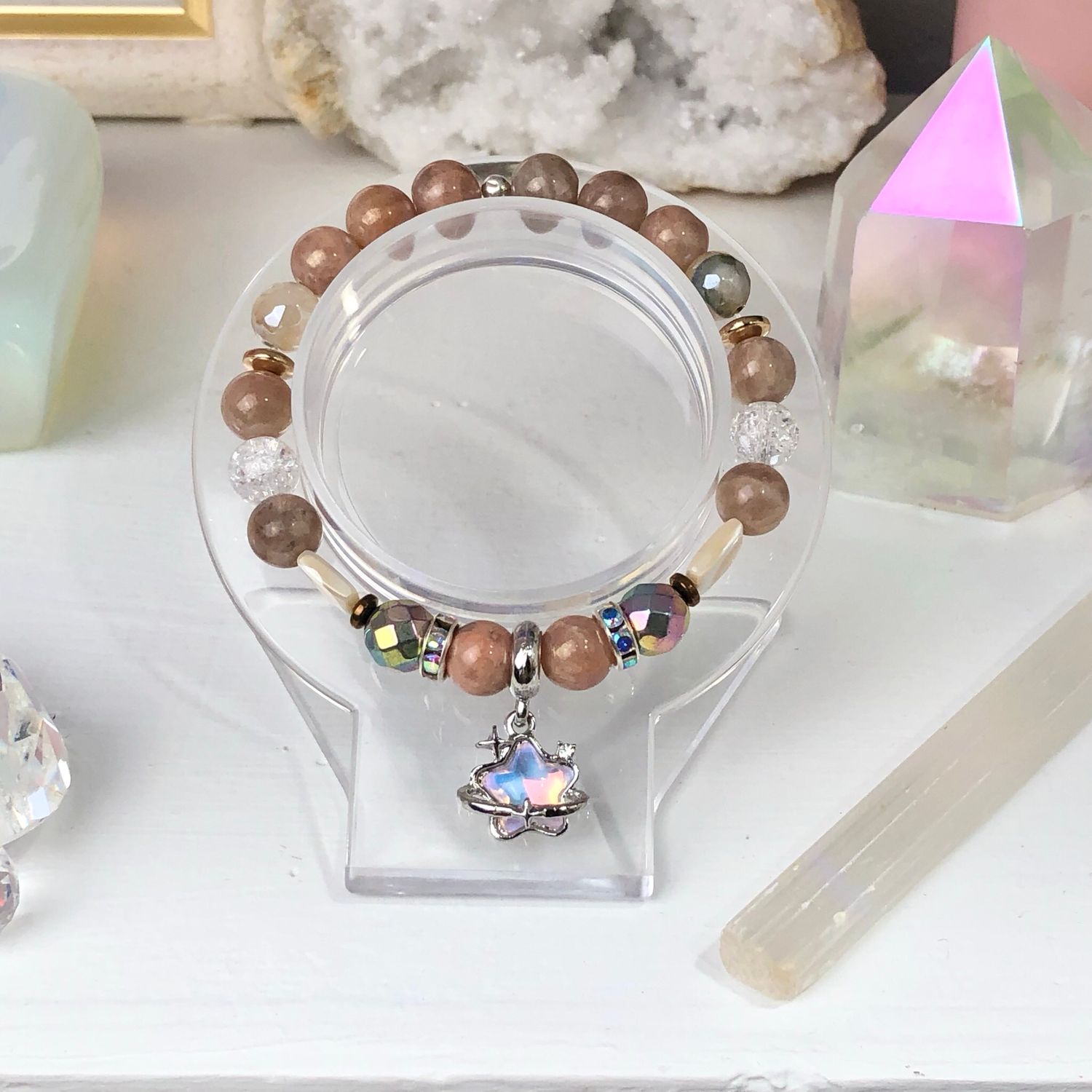 AURA PEACH MOONSTONE - Crystal Therapy Bracelet - Stretch 7.5”