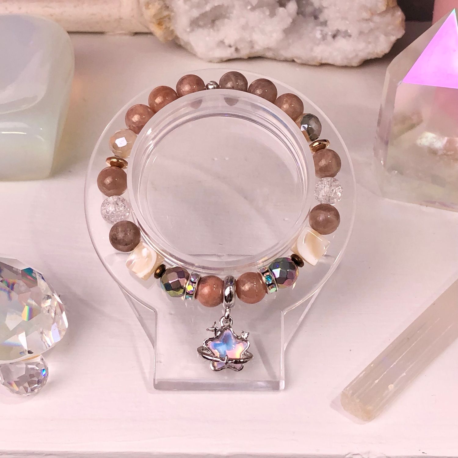 AURA PEACH MOONSTONE - Crystal Therapy Bracelet - Stretch 7.5”