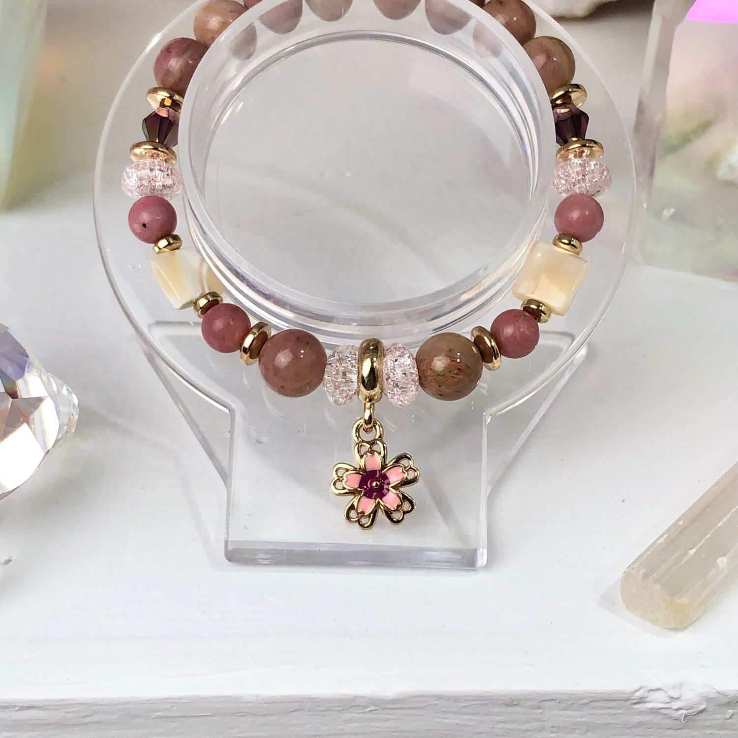 RHODONITE - Crystal Therapy Bracelet - Stretch 7.5”