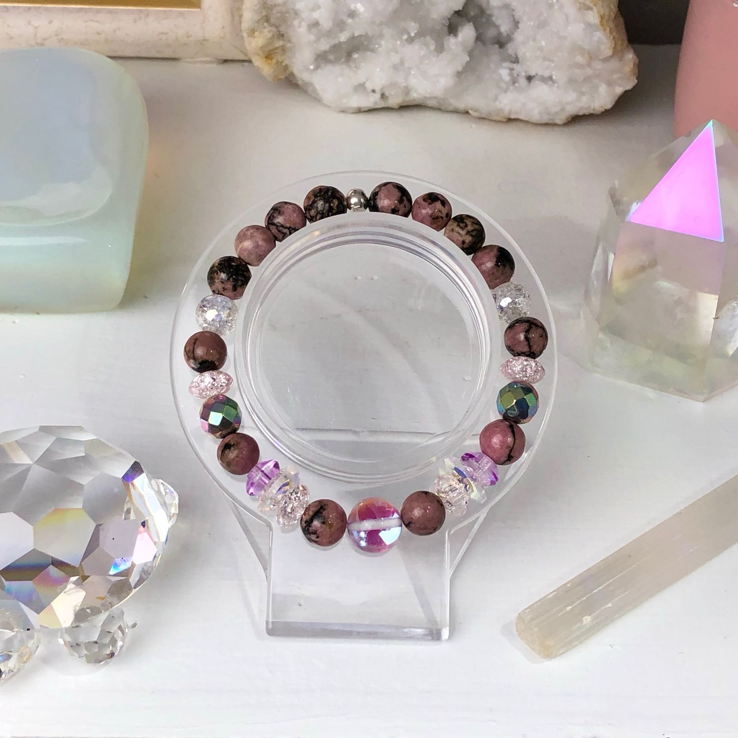 RHODONITE - Crystal Therapy Bracelet - Stretch 7.5”