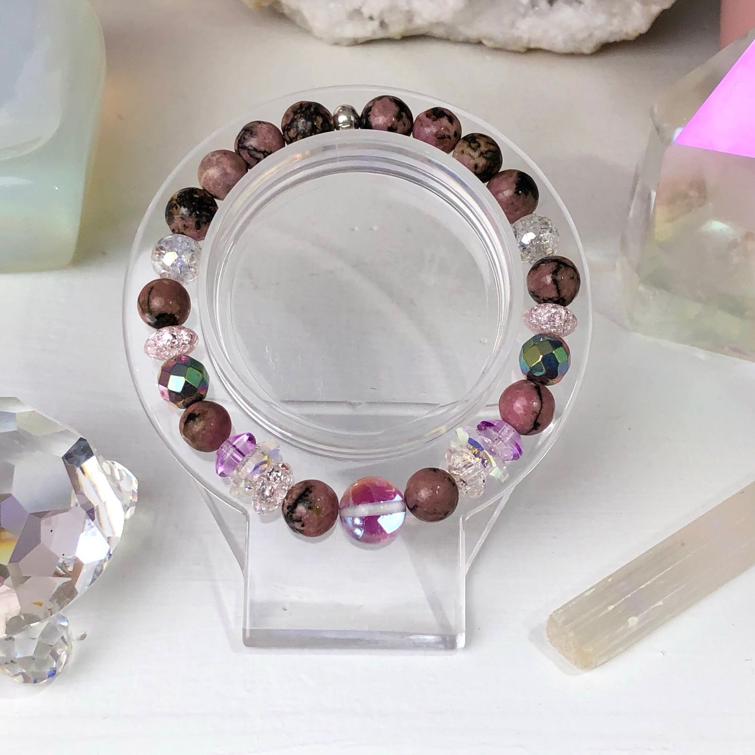 RHODONITE - Crystal Therapy Bracelet - Stretch 7.5”