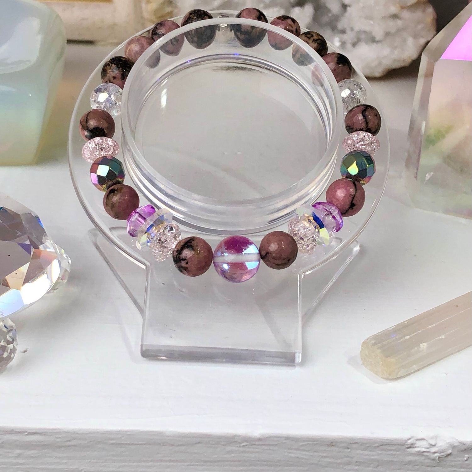 RHODONITE - Crystal Therapy Bracelet - Stretch 7.5”