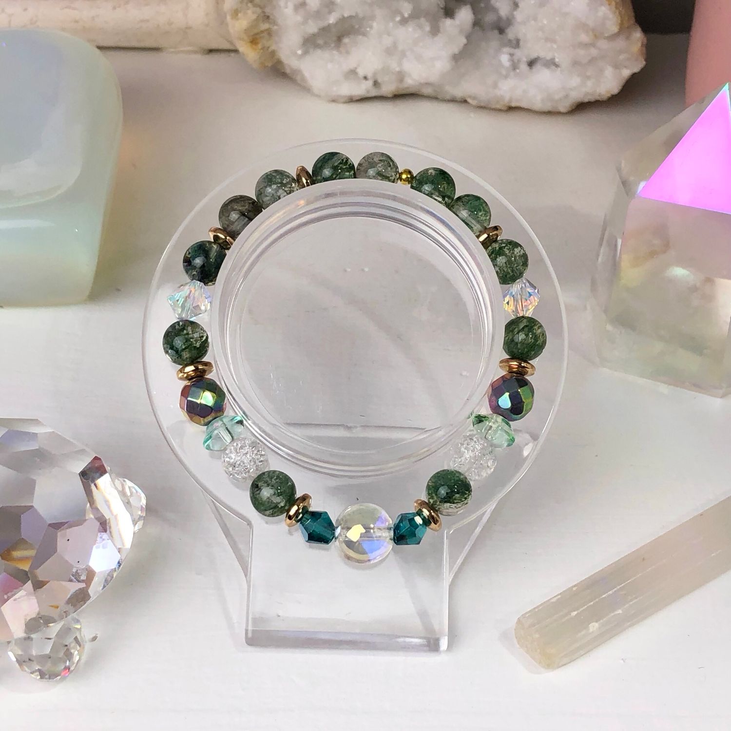 GREEN ACINOLITE QUARTZ - Crystal Therapy Bracelet - Stretch 7.5”
