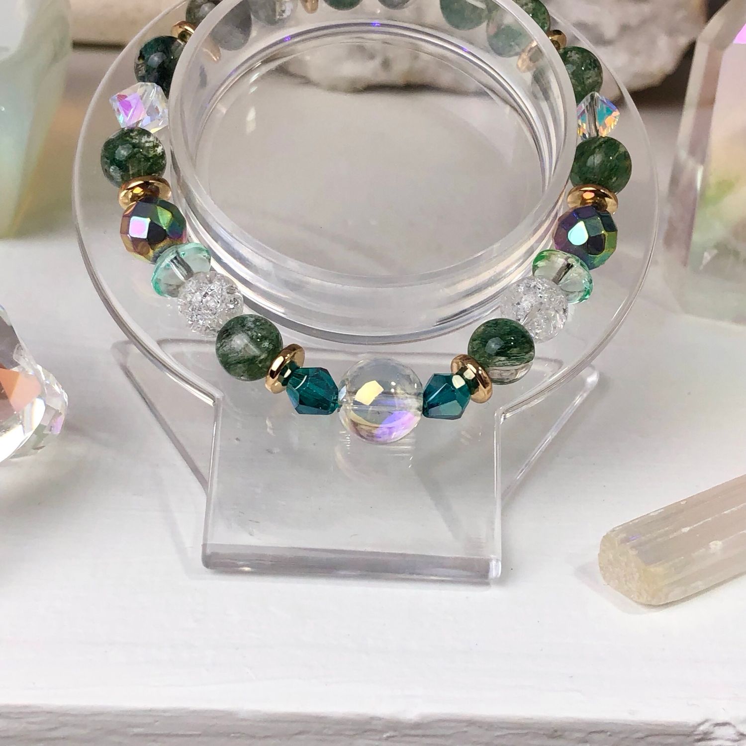 GREEN ACINOLITE QUARTZ - Crystal Therapy Bracelet - Stretch 7.5”