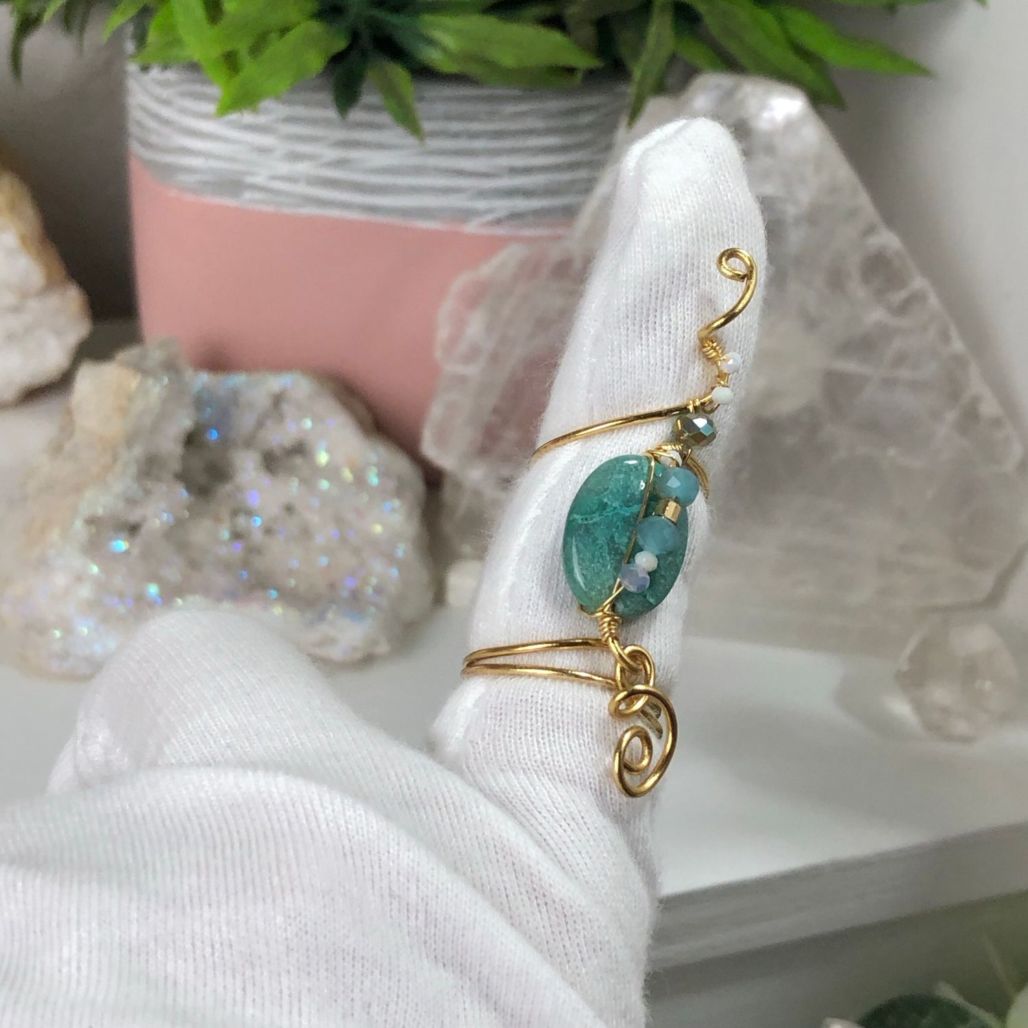 GREEN CRAZY LACE AGATE - Adjustable Ring