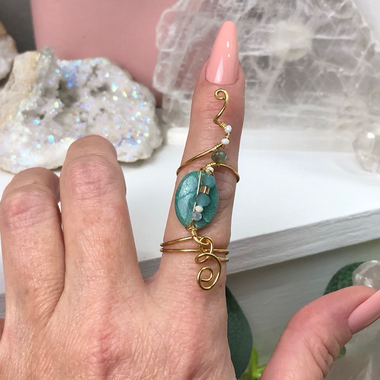 GREEN CRAZY LACE AGATE - Adjustable Ring