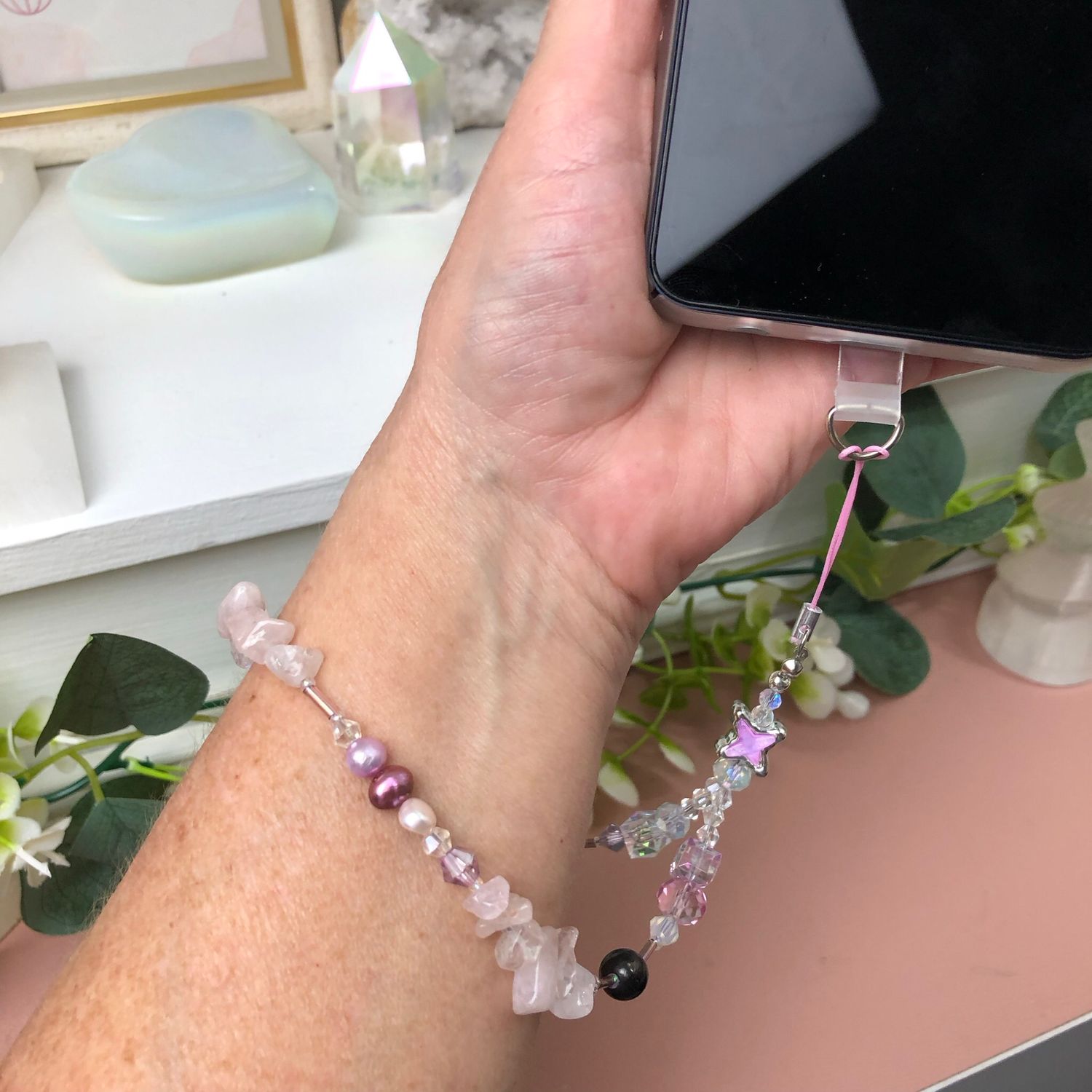 GEMSTONE PHONE BRACELET - Rose Quartz