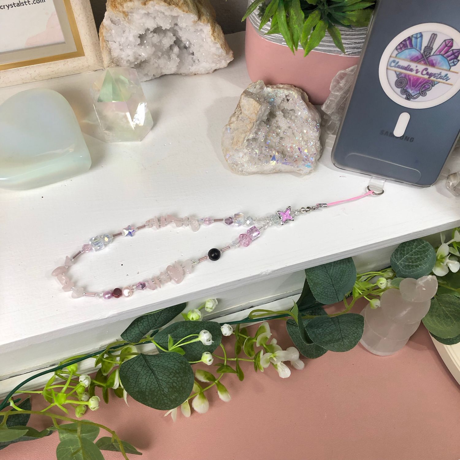GEMSTONE PHONE BRACELET - Rose Quartz