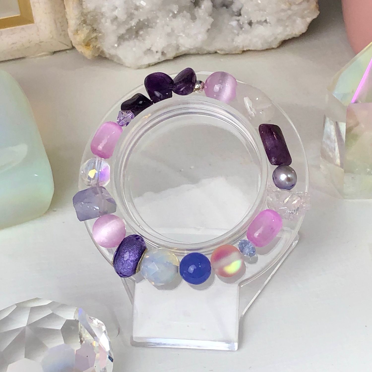 CROWN CHAKRA ACTIVATOR – Crystal Therapy Bracelet – Stretch Style – 7.5”