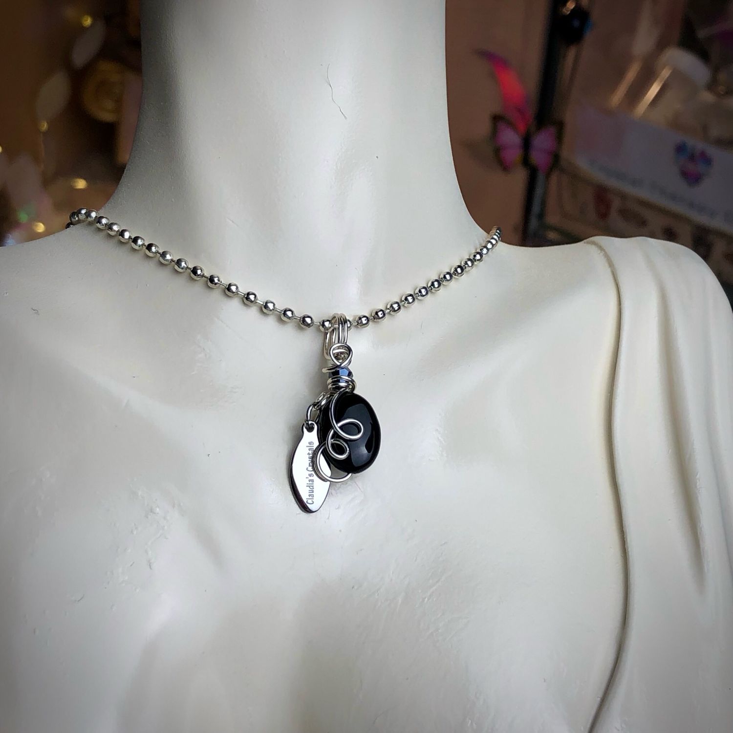 BLACK ONYX - Sterling Silver - Gemstone Crystal Therapy Pendant