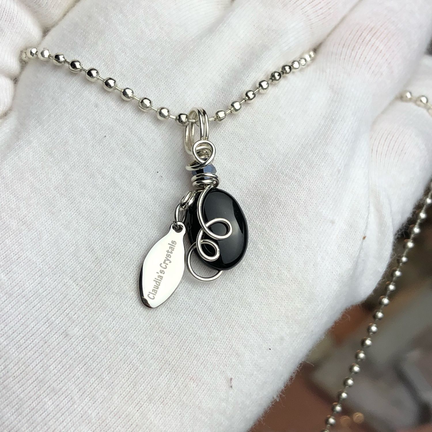 BLACK ONYX - Sterling Silver - Gemstone Crystal Therapy Pendant