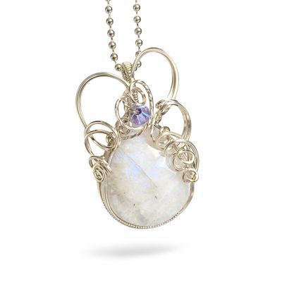 RAINBOW MOONSTONE (faceted) - Sterling Silver - Gemstone Crystal Therapy Pendant
