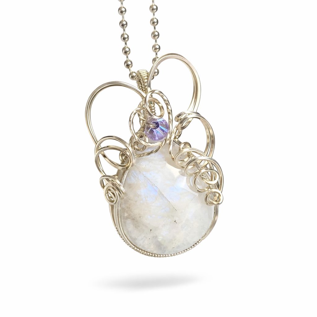 RAINBOW MOONSTONE (faceted) - Sterling Silver - Gemstone Crystal Therapy Pendant