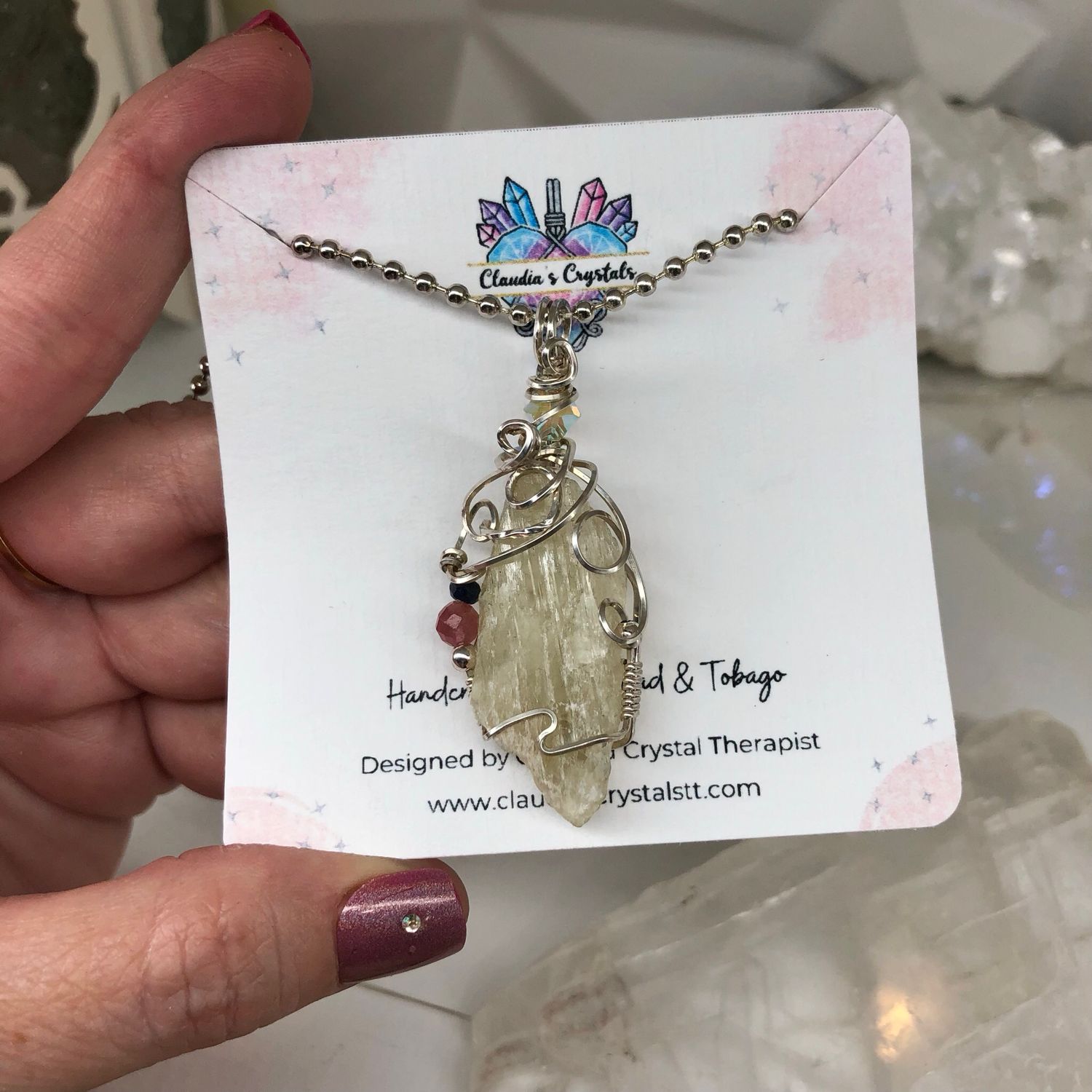 HIDDINITE, PINK TOURMALINE &amp; BLUE SAPPHIRE - Sterling Silver - Gemstone Crystal Therapy Pendant