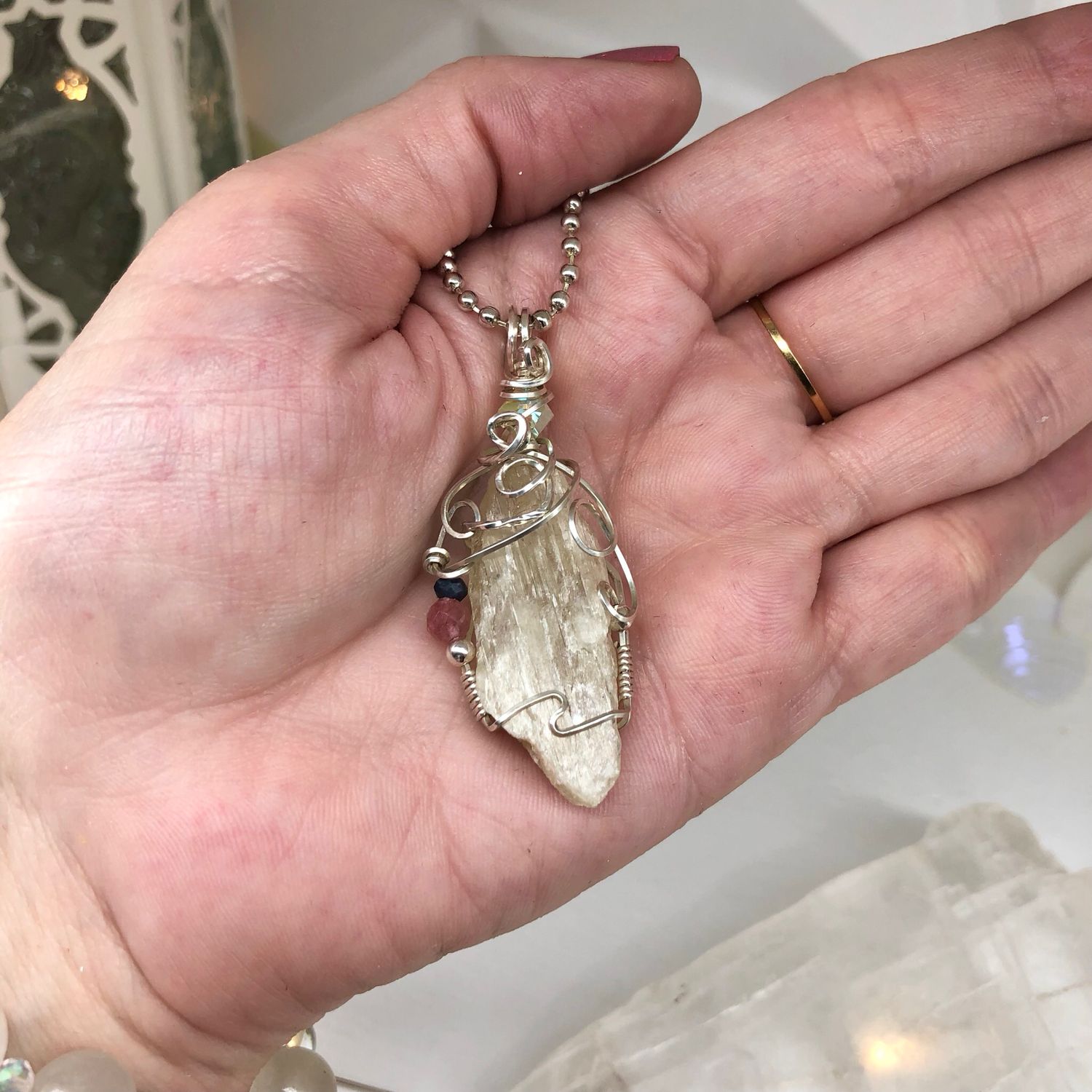 HIDDINITE, PINK TOURMALINE &amp; BLUE SAPPHIRE - Sterling Silver - Gemstone Crystal Therapy Pendant