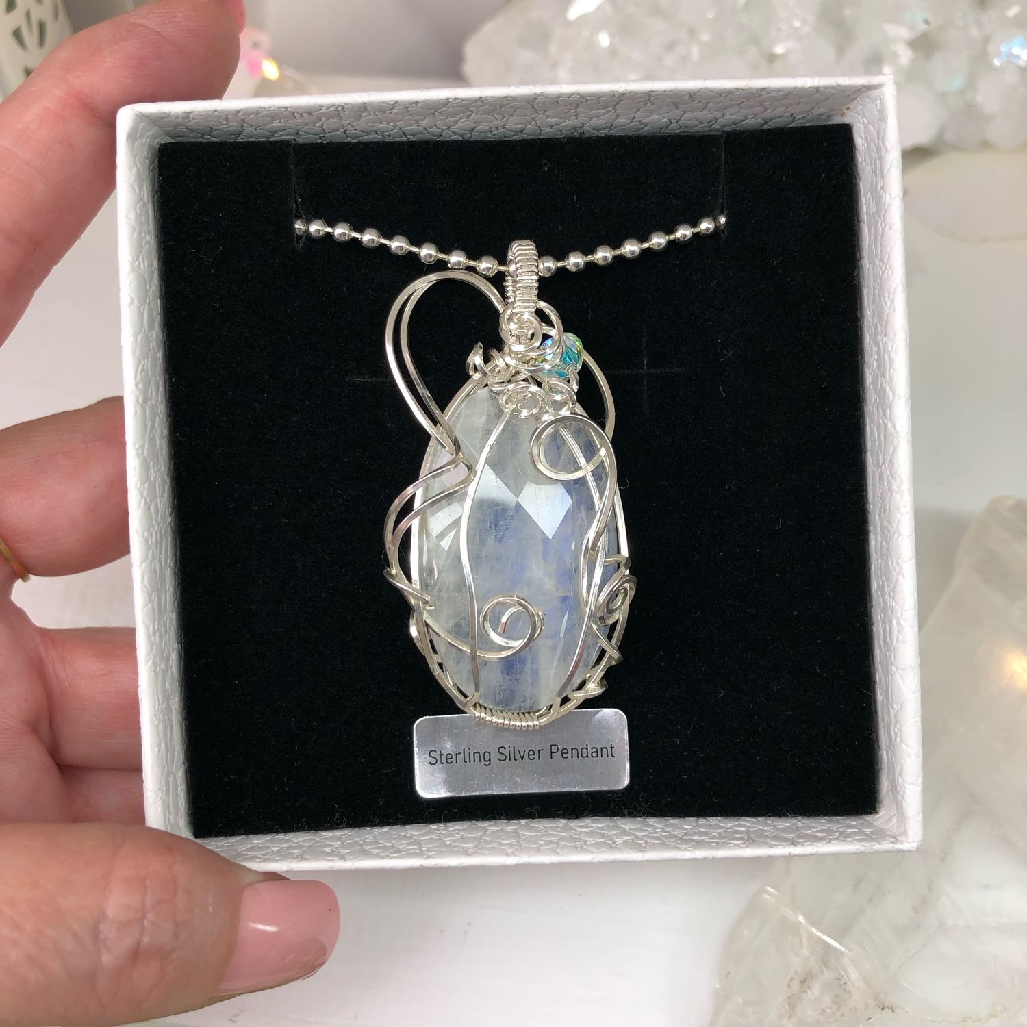 RAINBOW MOONSTONE (faceted) - Sterling Silver - Gemstone Crystal Therapy Pendant