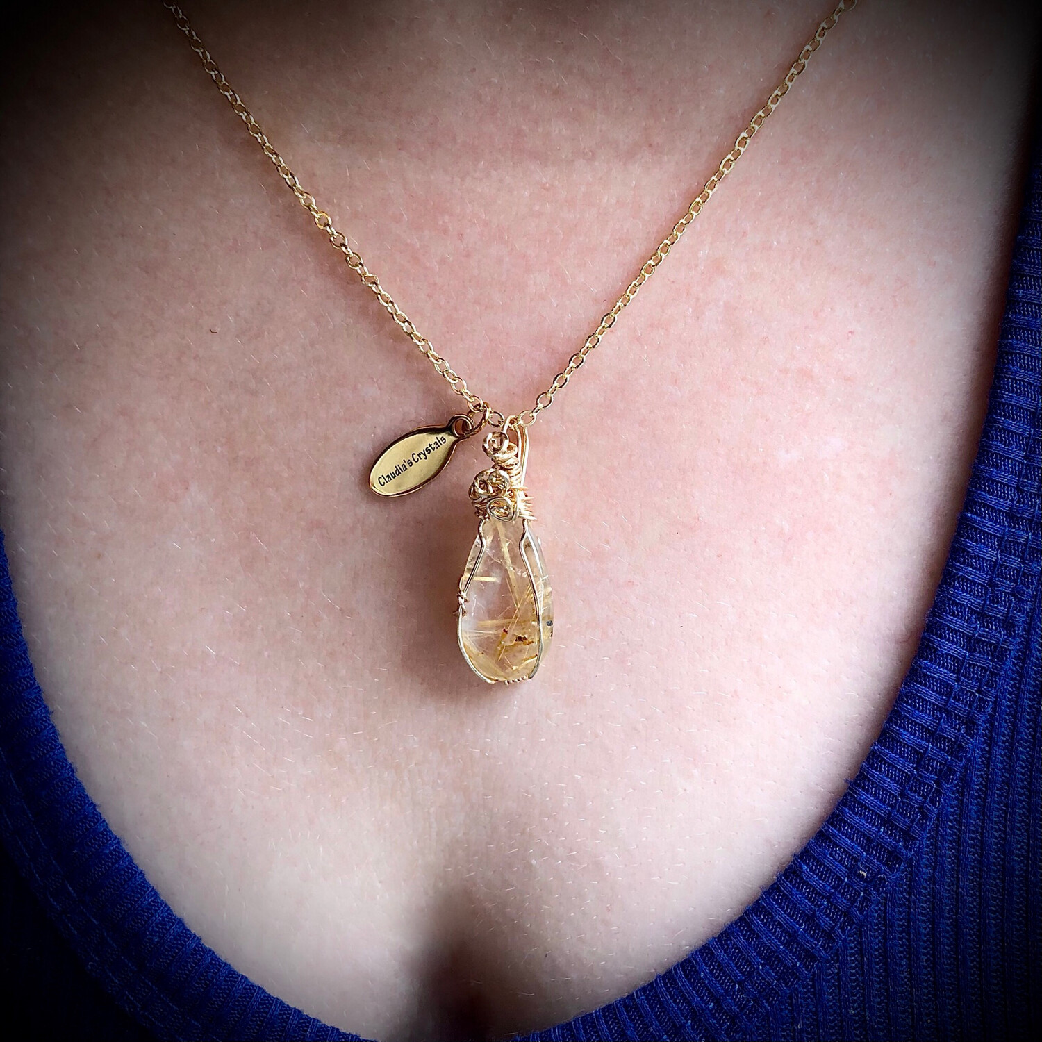 GOLDEN RUTILATED QUARTZ - 14k Gold Filled - Gemstone Crystal Therapy Pendant