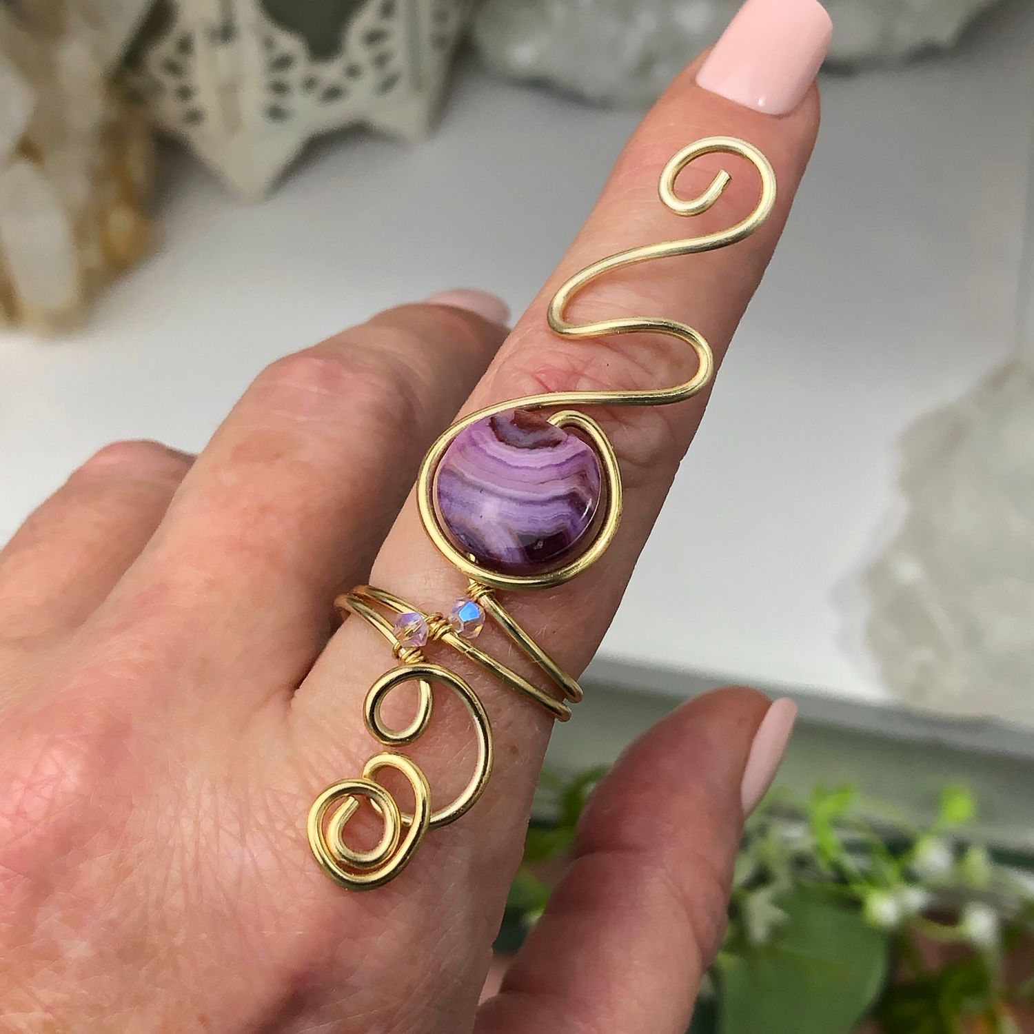 PURPLE CRAZY LACE AGATE RING - Adjustable Ring - Gold Plated