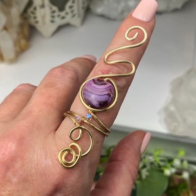 PURPLE CRAZY LACE AGATE RING - Adjustable Ring - Gold Plated