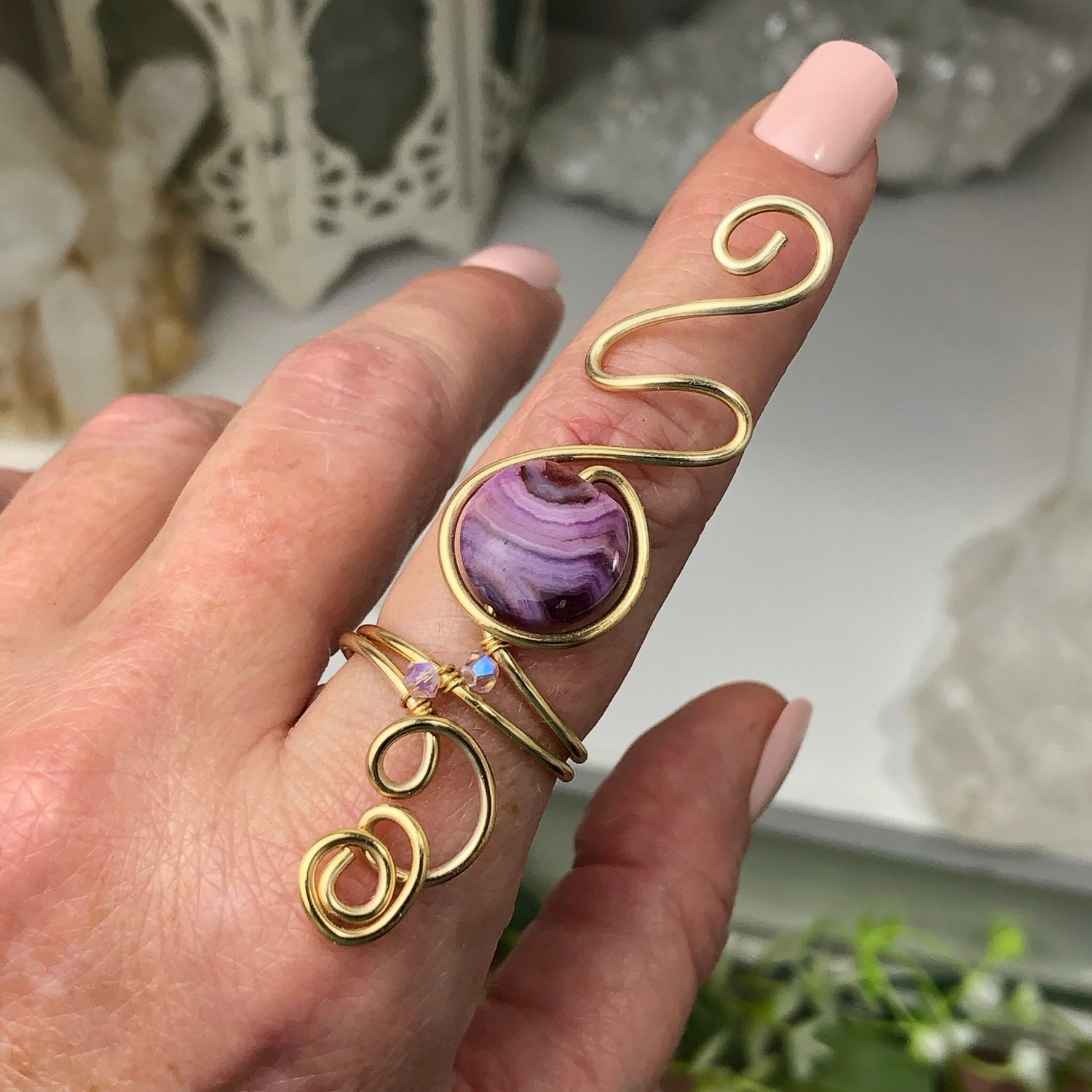 PURPLE CRAZY LACE AGATE RING - Adjustable Ring - Gold Plated