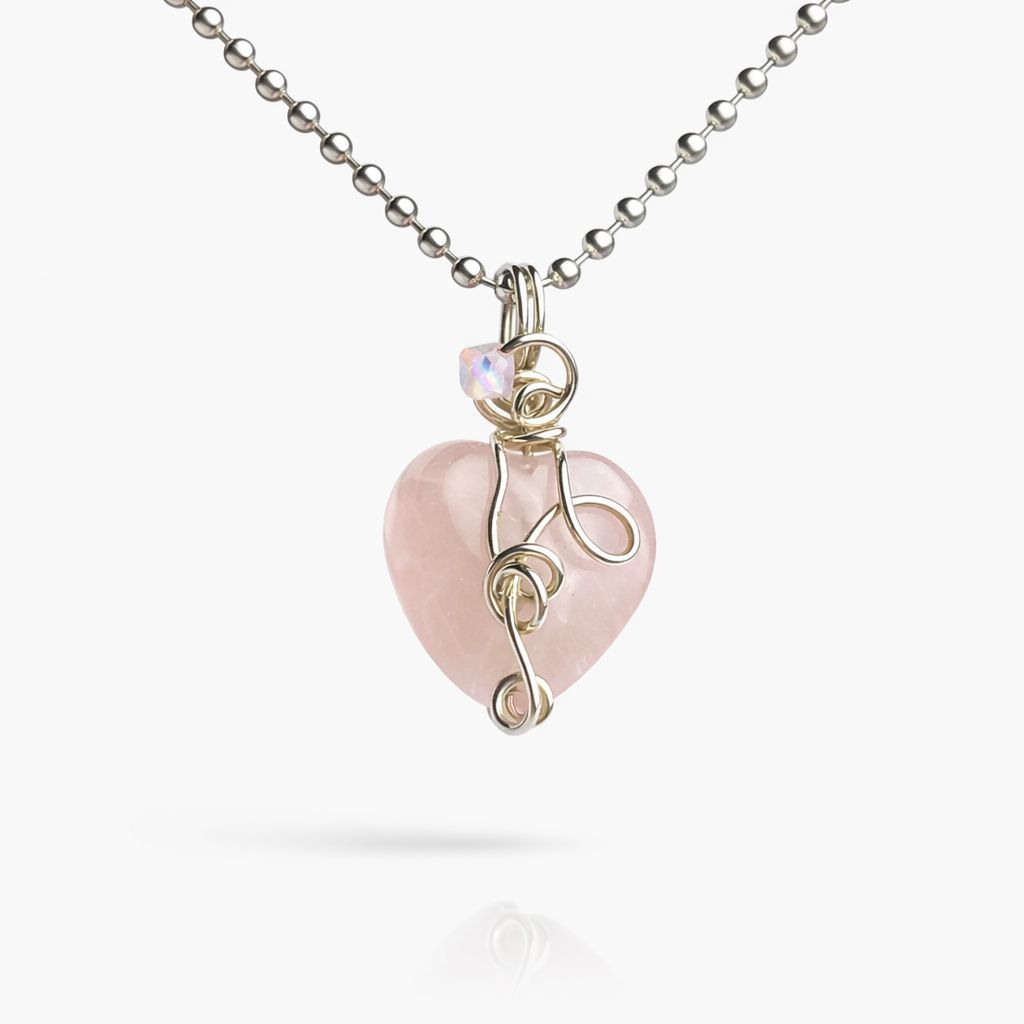 ROSE QUARTZ HEART - Crystal Therapy Pendant – Sterling Silver