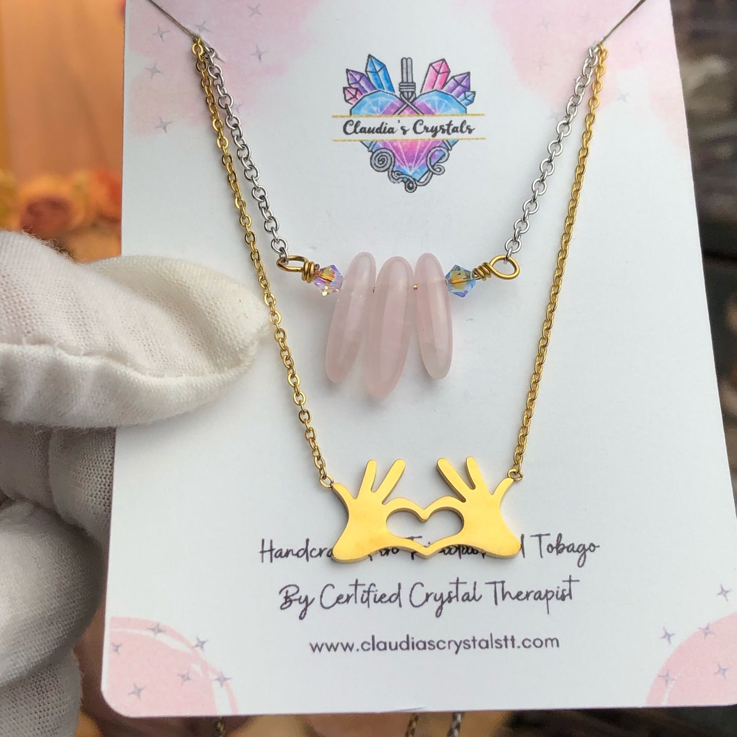 ROSE QUARTZ - Gold Plated - Gemstone Crystal Therapy Choker Necklace