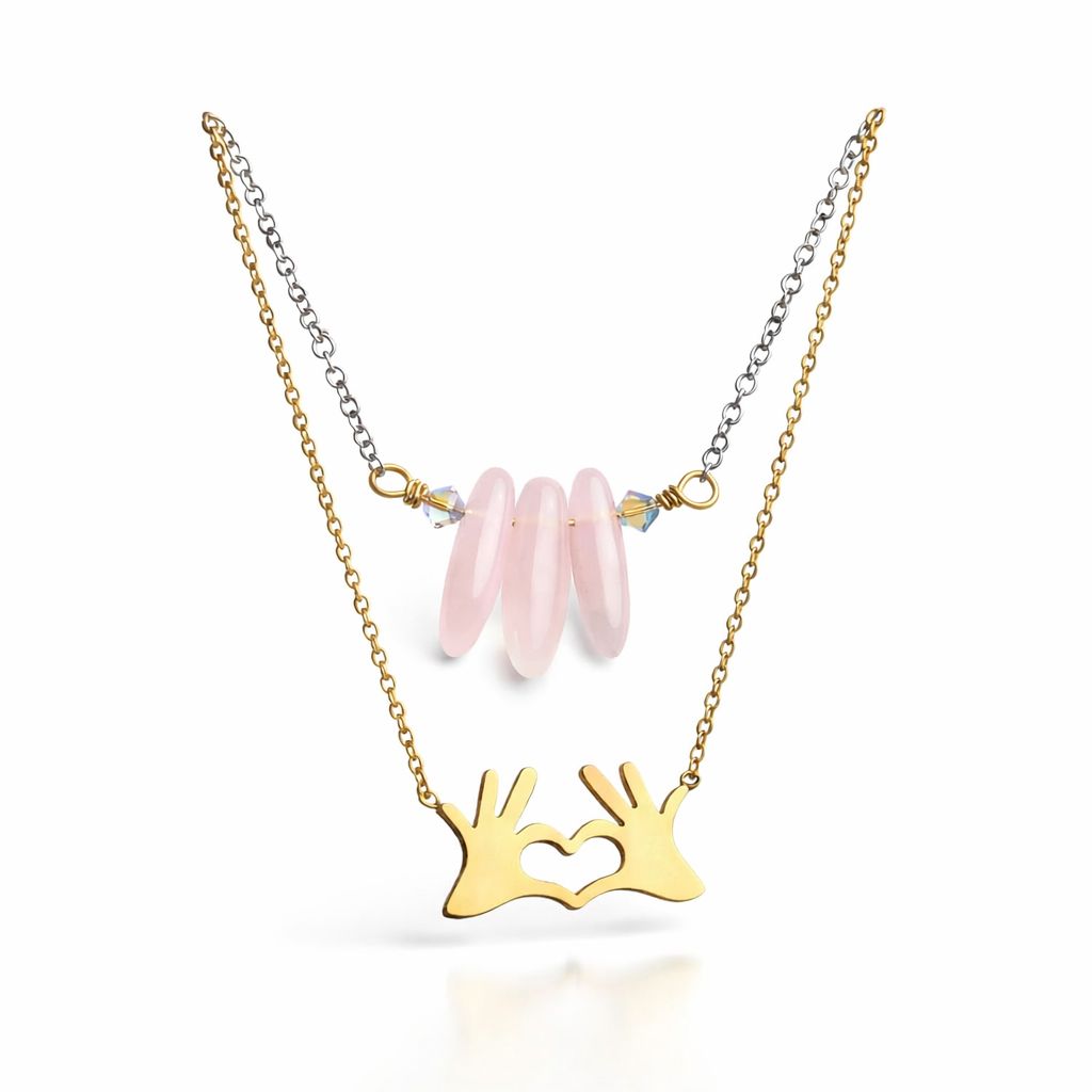 ROSE QUARTZ - Gold Plated - Gemstone Crystal Therapy Choker Necklace