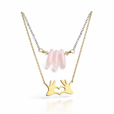 ROSE QUARTZ - Gold Plated - Gemstone Crystal Therapy Choker Necklace