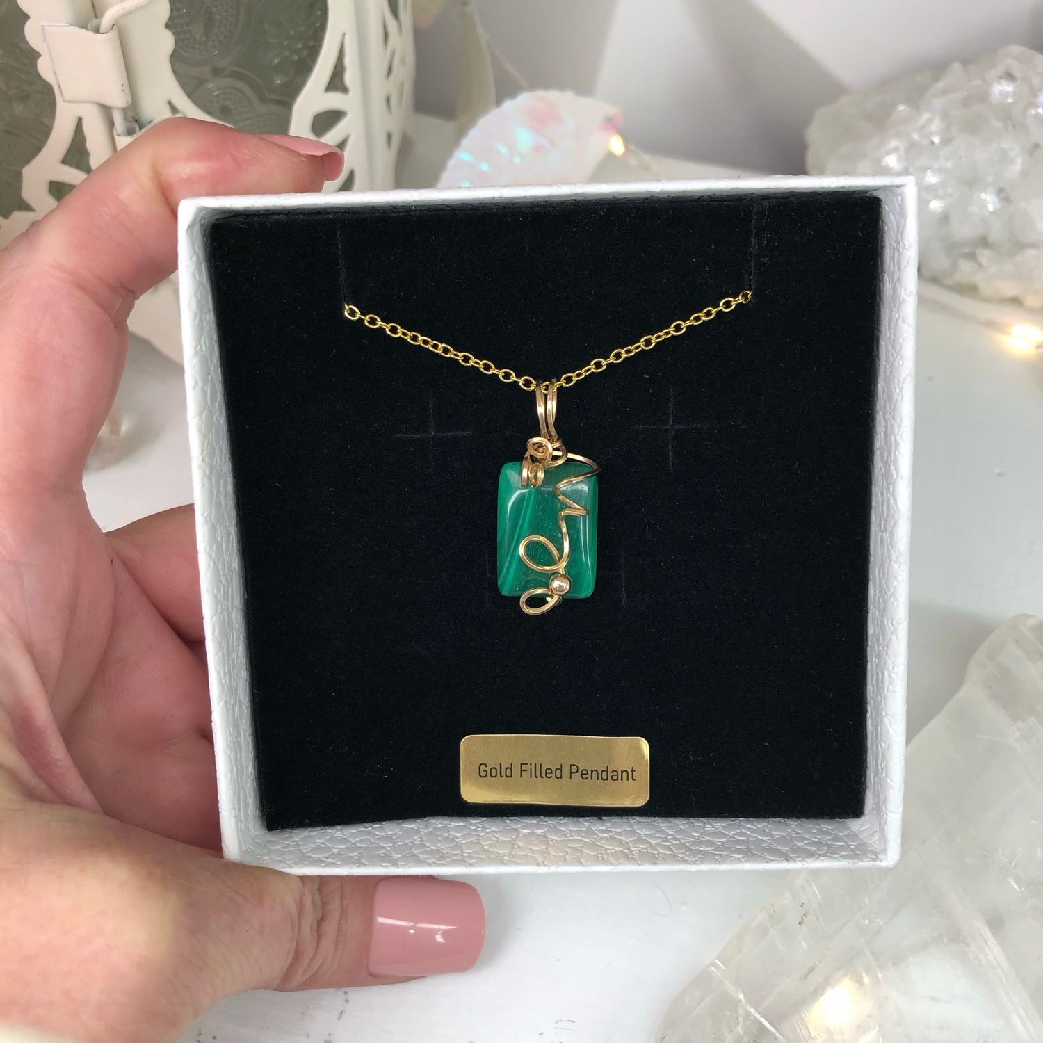 MALACHITE - 14k Gold Filled - Gemstone Crystal Therapy Pendant