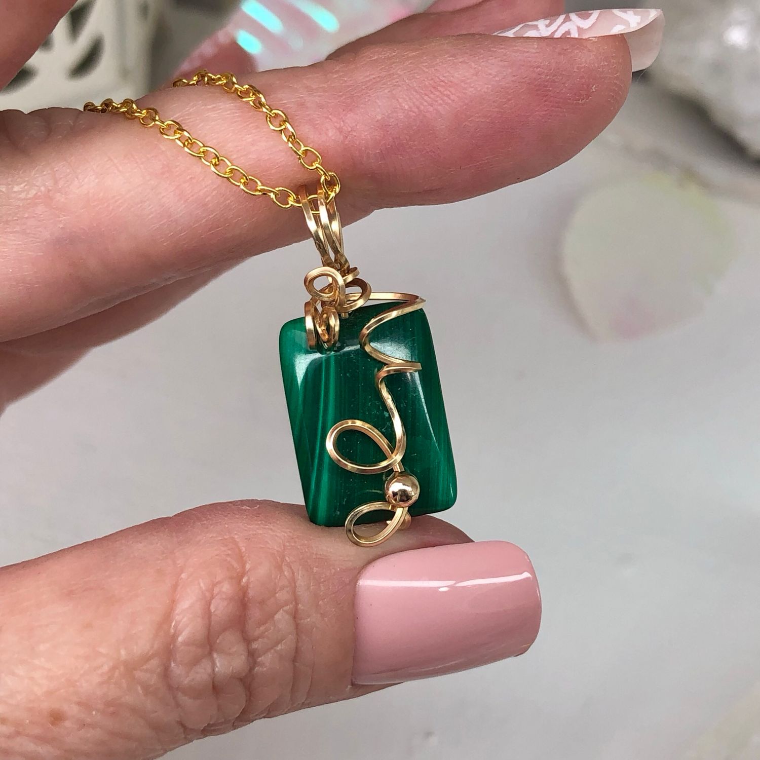 MALACHITE - 14k Gold Filled - Gemstone Crystal Therapy Pendant