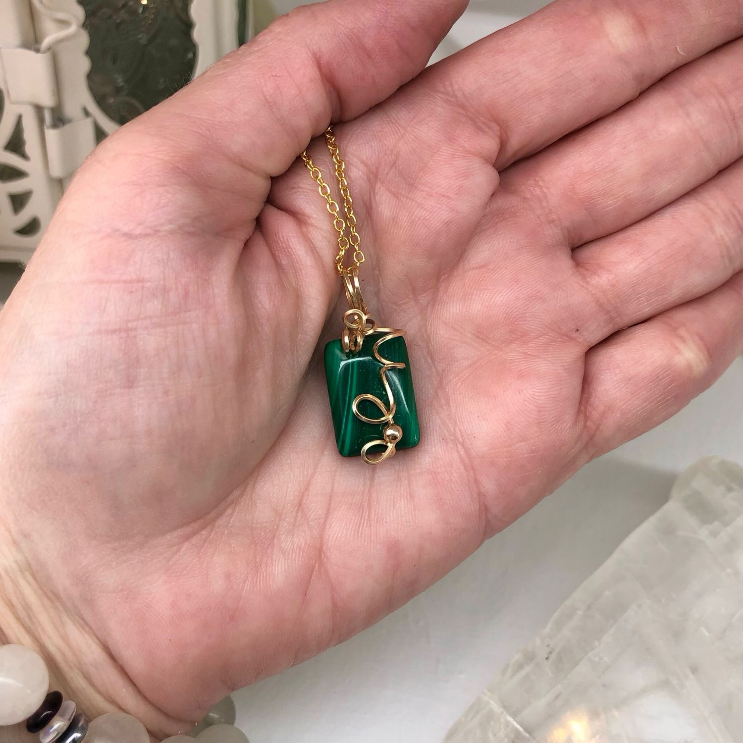 MALACHITE - 14k Gold Filled - Gemstone Crystal Therapy Pendant