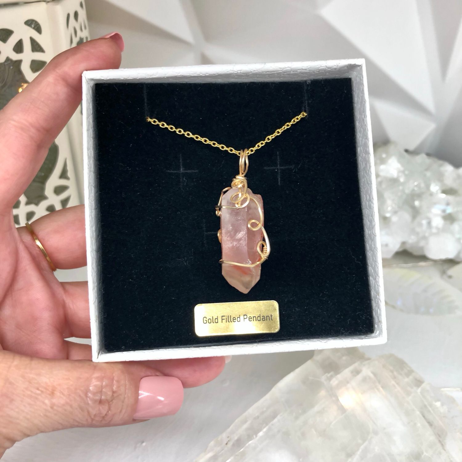 RED PHANTOM QUARTZ - 14k Gold Filled - Gemstone Crystal Therapy Pendant