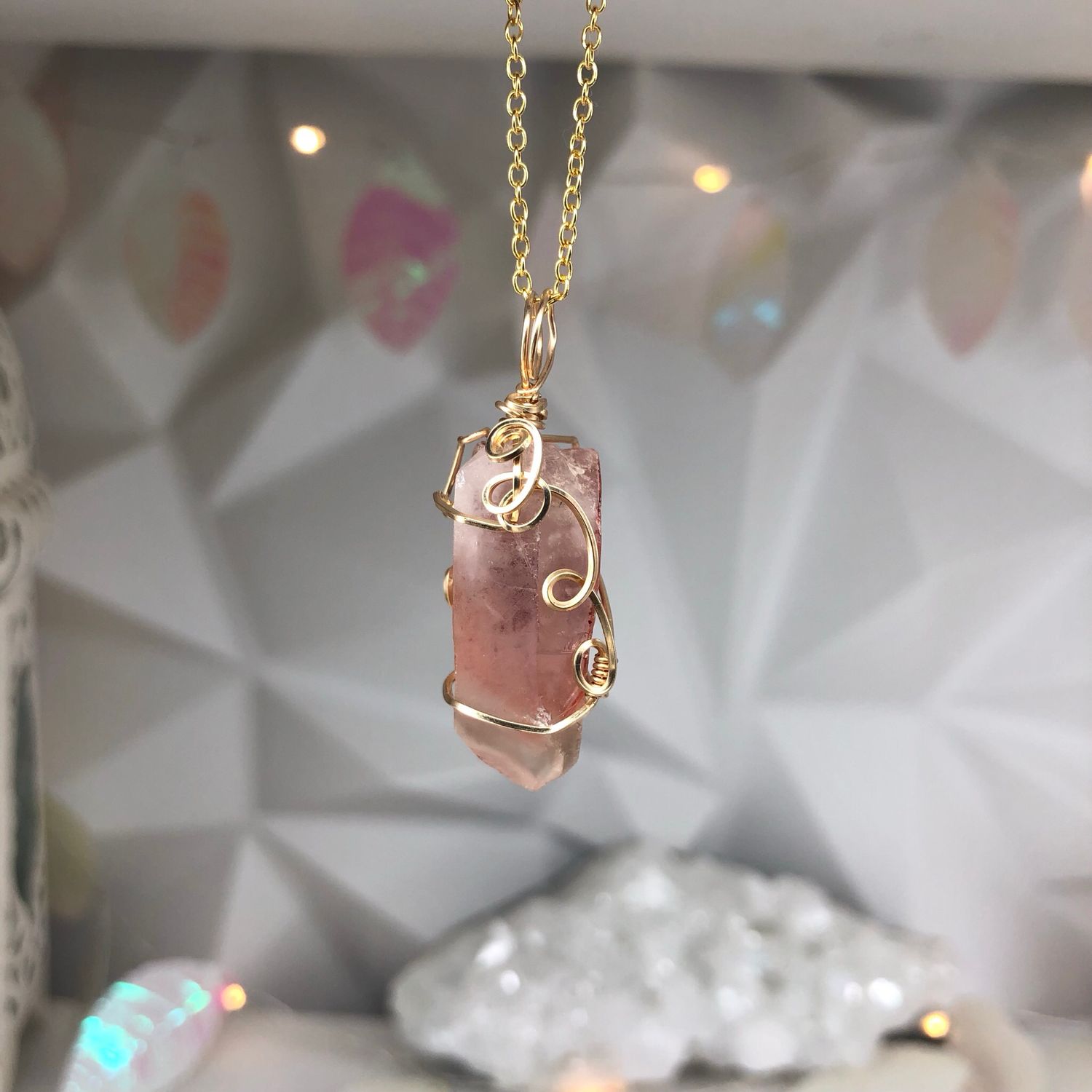 RED PHANTOM QUARTZ - 14k Gold Filled - Gemstone Crystal Therapy Pendant