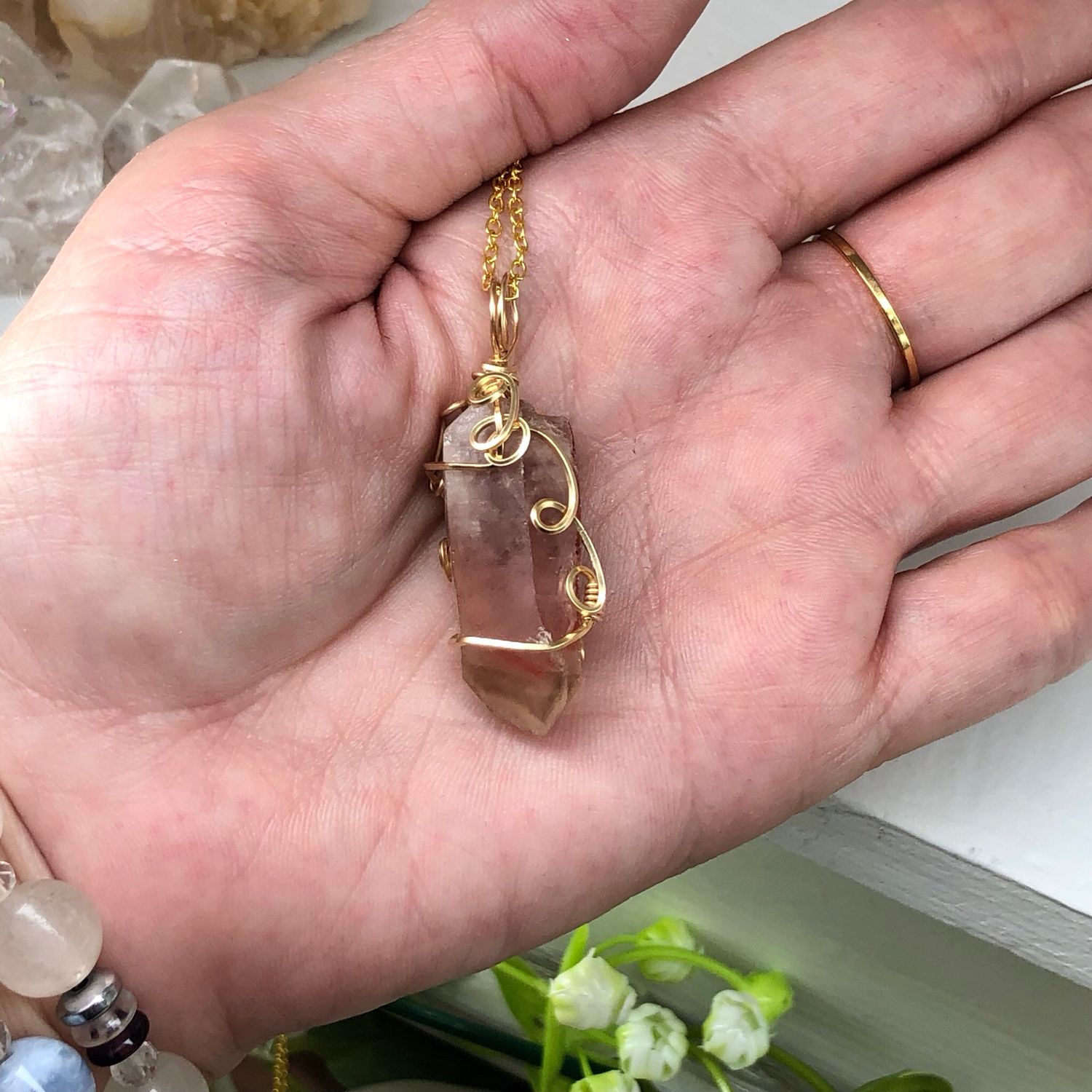 RED PHANTOM QUARTZ - 14k Gold Filled - Gemstone Crystal Therapy Pendant