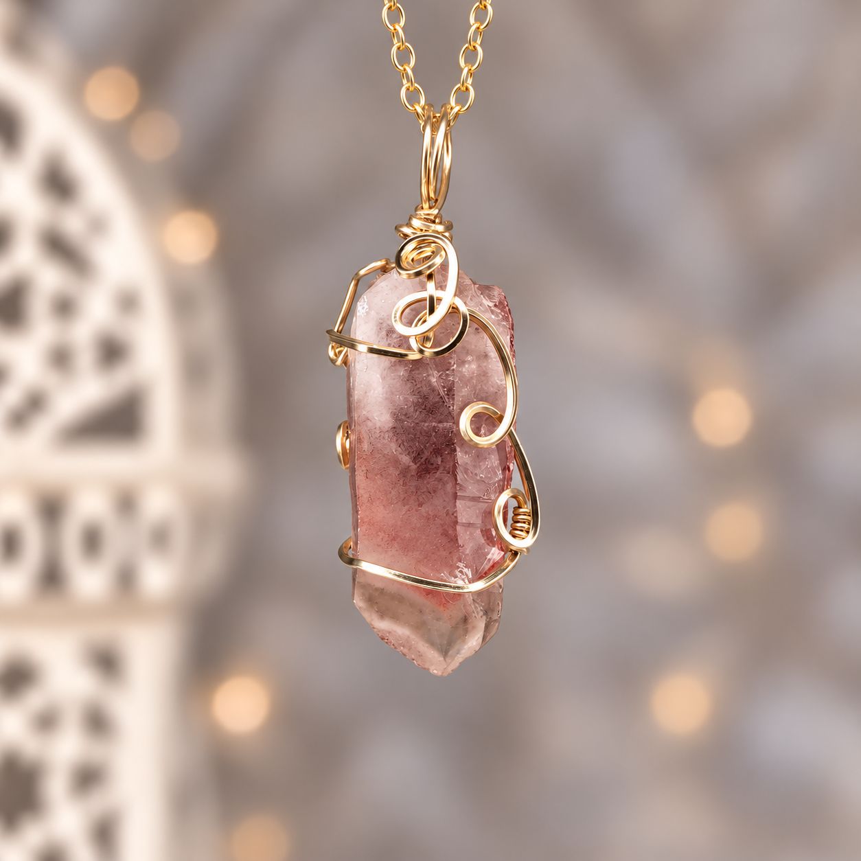 RED PHANTOM QUARTZ - 14k Gold Filled - Gemstone Crystal Therapy Pendant